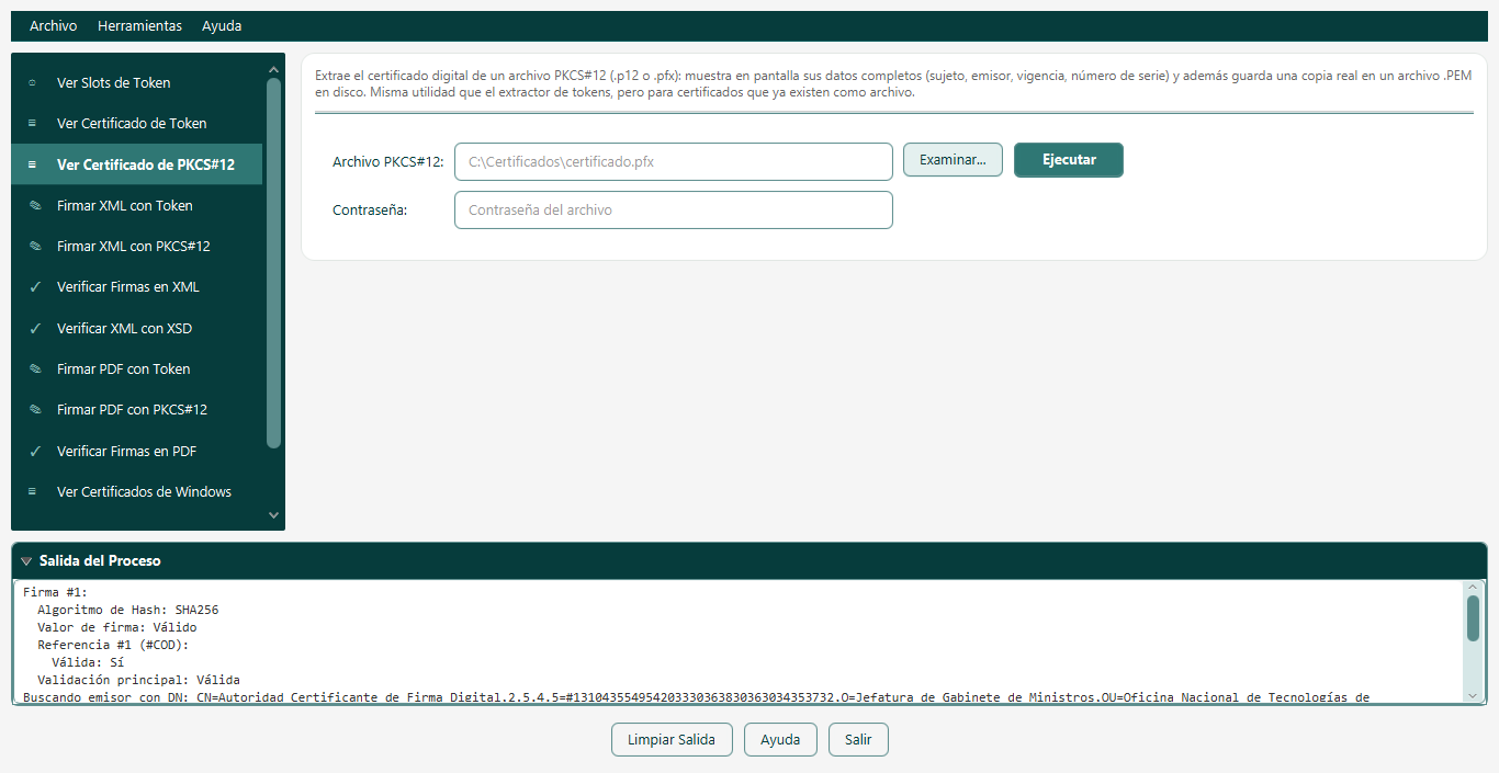 Pantalla Ver Certificado de PKCS#12