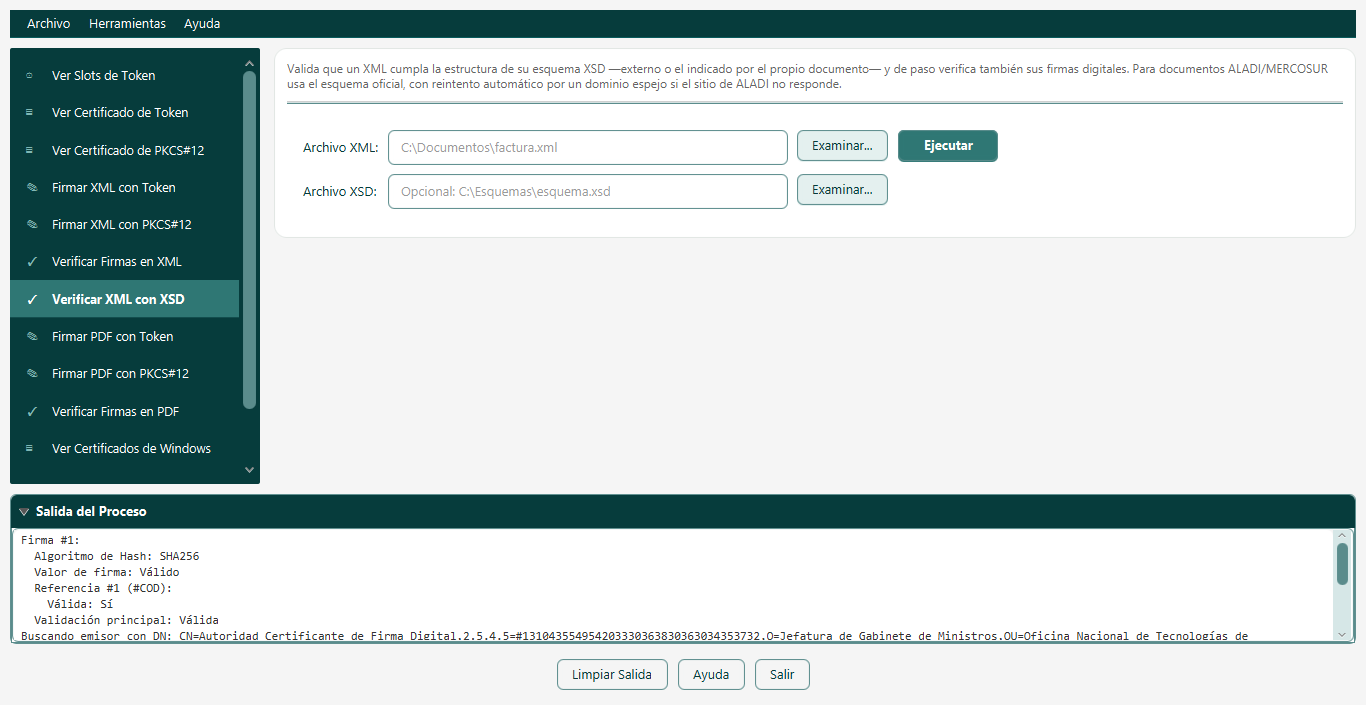Pantalla Verificar XML con XSD
