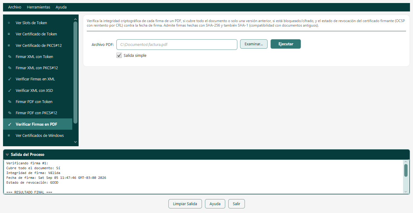 Pantalla Verificar Firmas en PDF