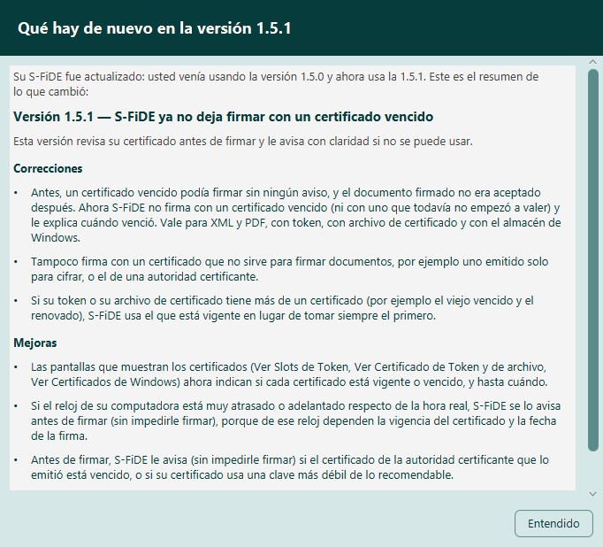 Cuadro S-FiDE se actualizó, con las novedades de la versión